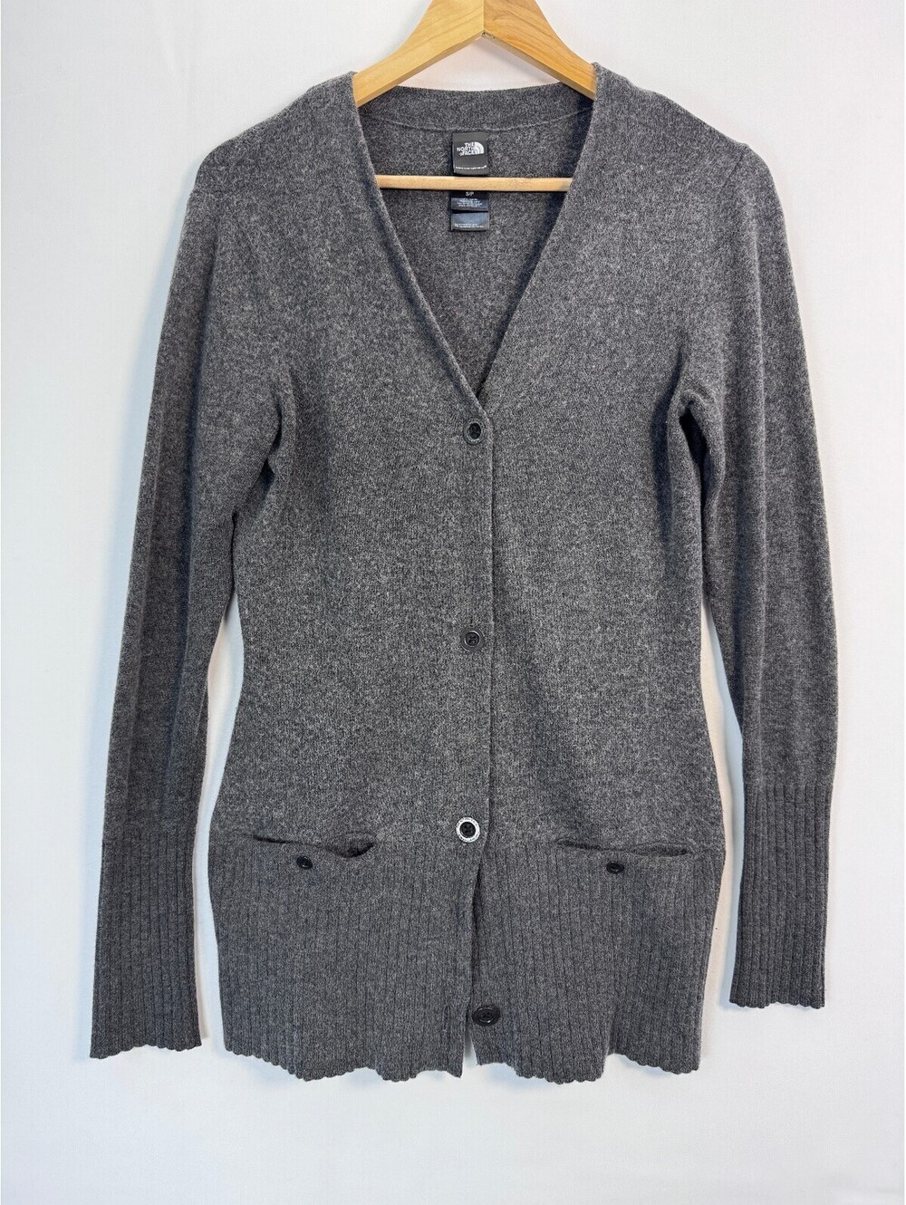 The North Face Merino Wool Long Cardigan Sweater Gray Women's Small Pockets